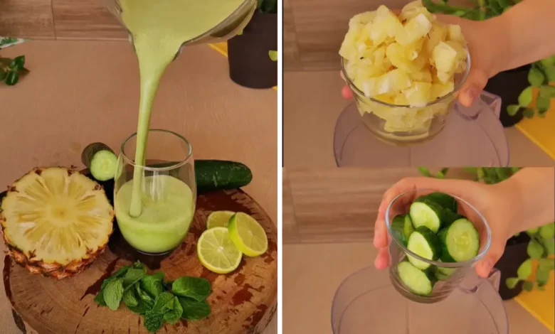 Suco Detox Refrescante de Abacaxi, Pepino e Hortelã